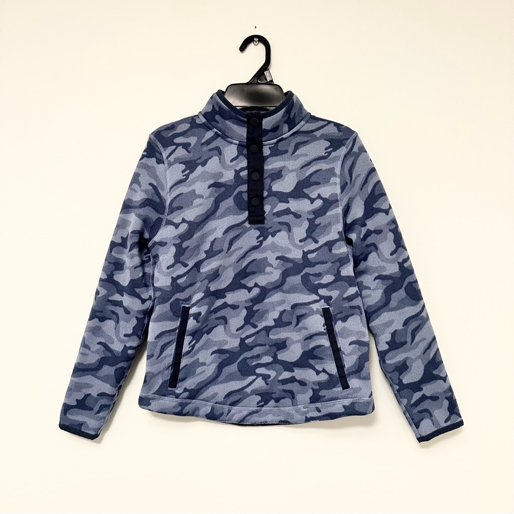 Vineyard Vines Kids Blue Camo Fleece Half Snap Pullover Summer Evening Size 14